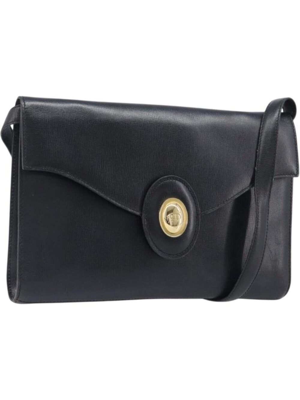 Christian Dior Shoulder Bag Leather Black Gold